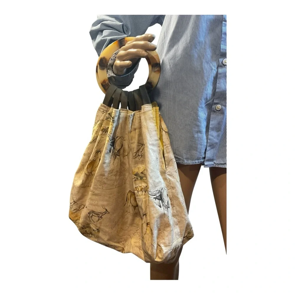 Women Handbag Handmade Safari Plastic Tortoise Handle Size Medium
